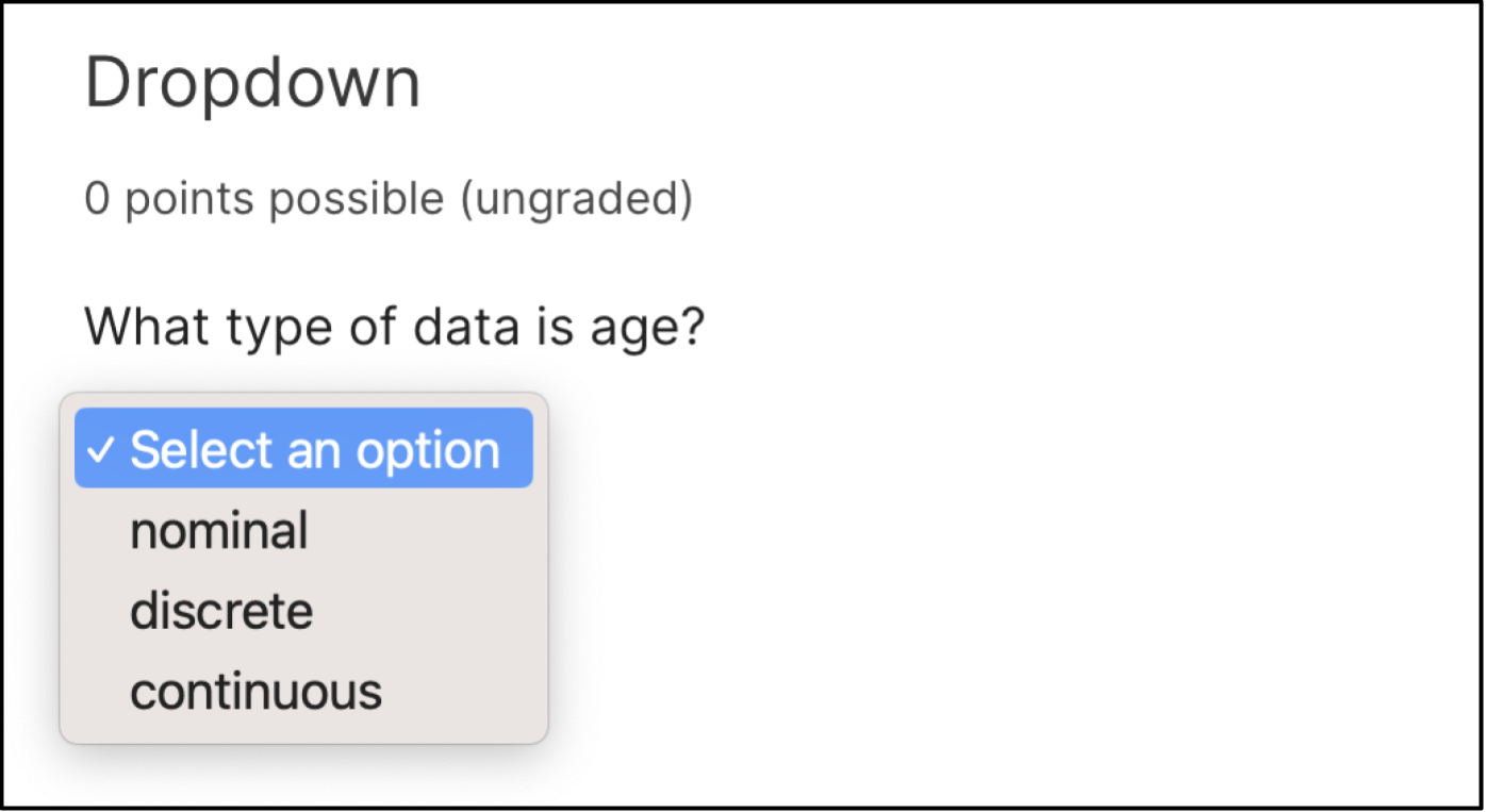 A problem component that contains three answer choices.