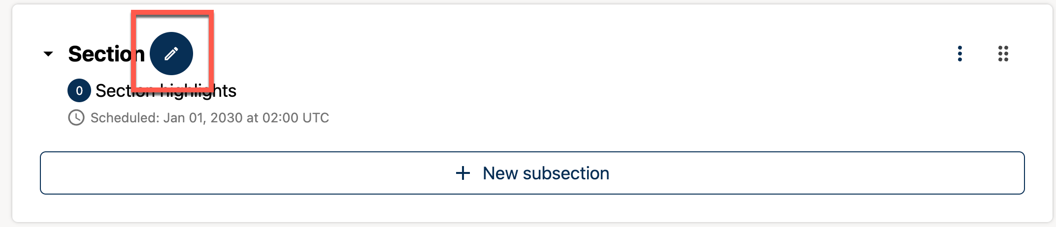 The Edit Section Name icon.